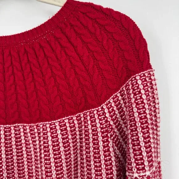 Talbots Women size XL Red White Knit Ribbed Cotten Blend Pullover Sweater Cottag - Picture 7 of 8